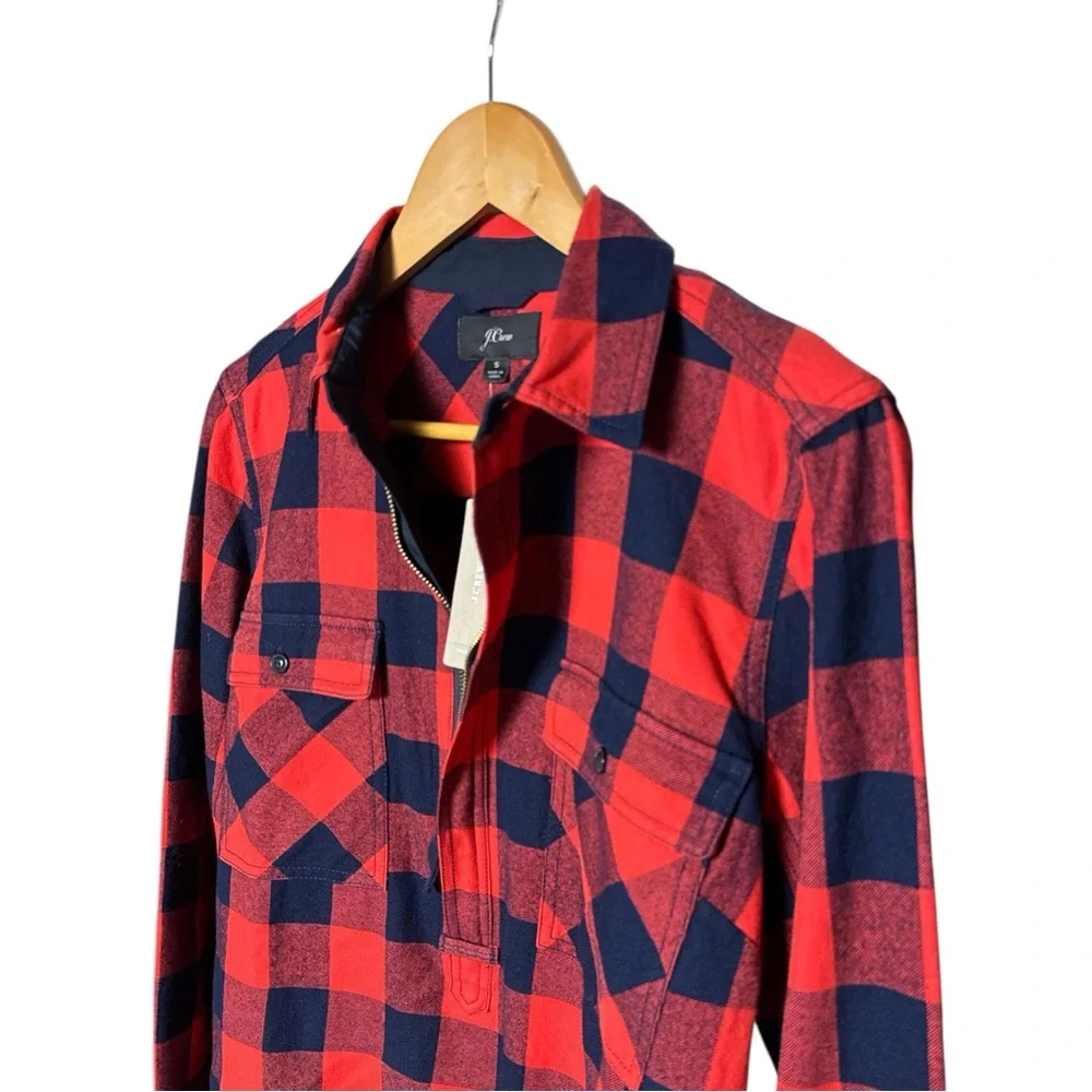 J.CREW buffalo check flannel shirt-jacket in red and black/navy blue SMALL NWT